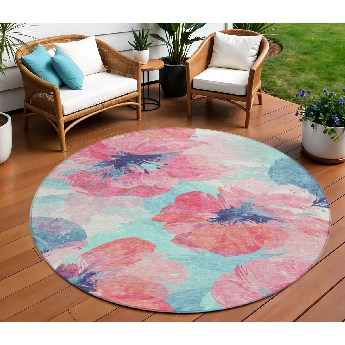 Homeroots Floral Transitional Rectangle Outdoor Rug