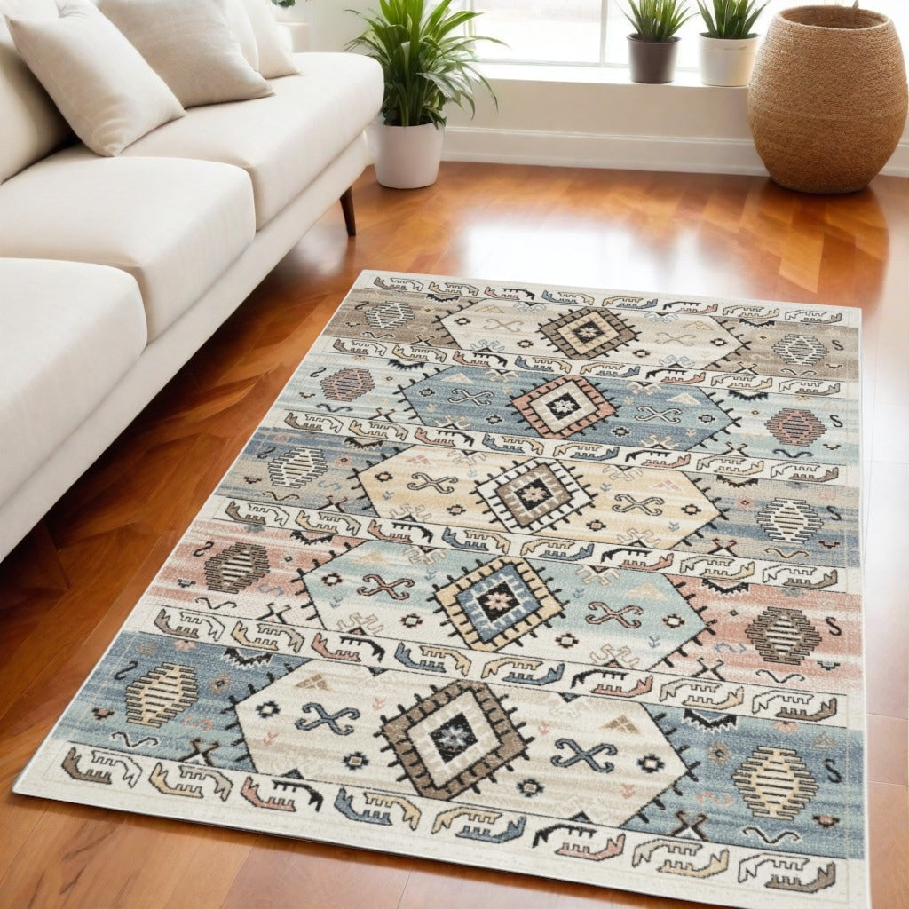 Homeroots Geometric Bohemian Rectangle Area Rug 5 X 7
