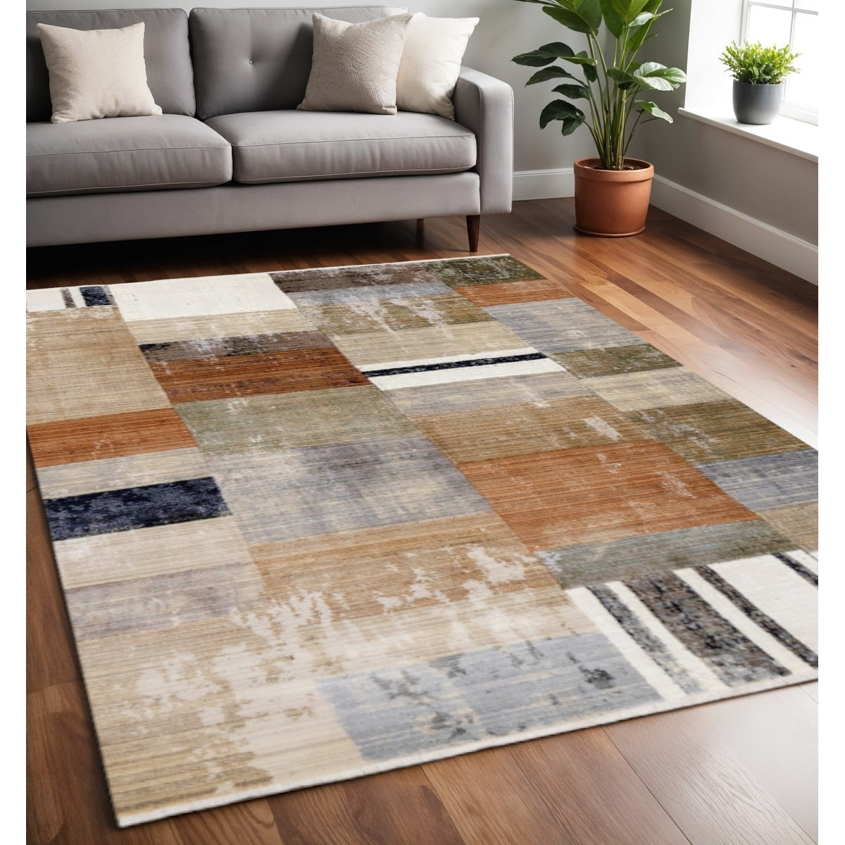 Homeroots Geometric Modern Rectangle Area Rug 5 X 8