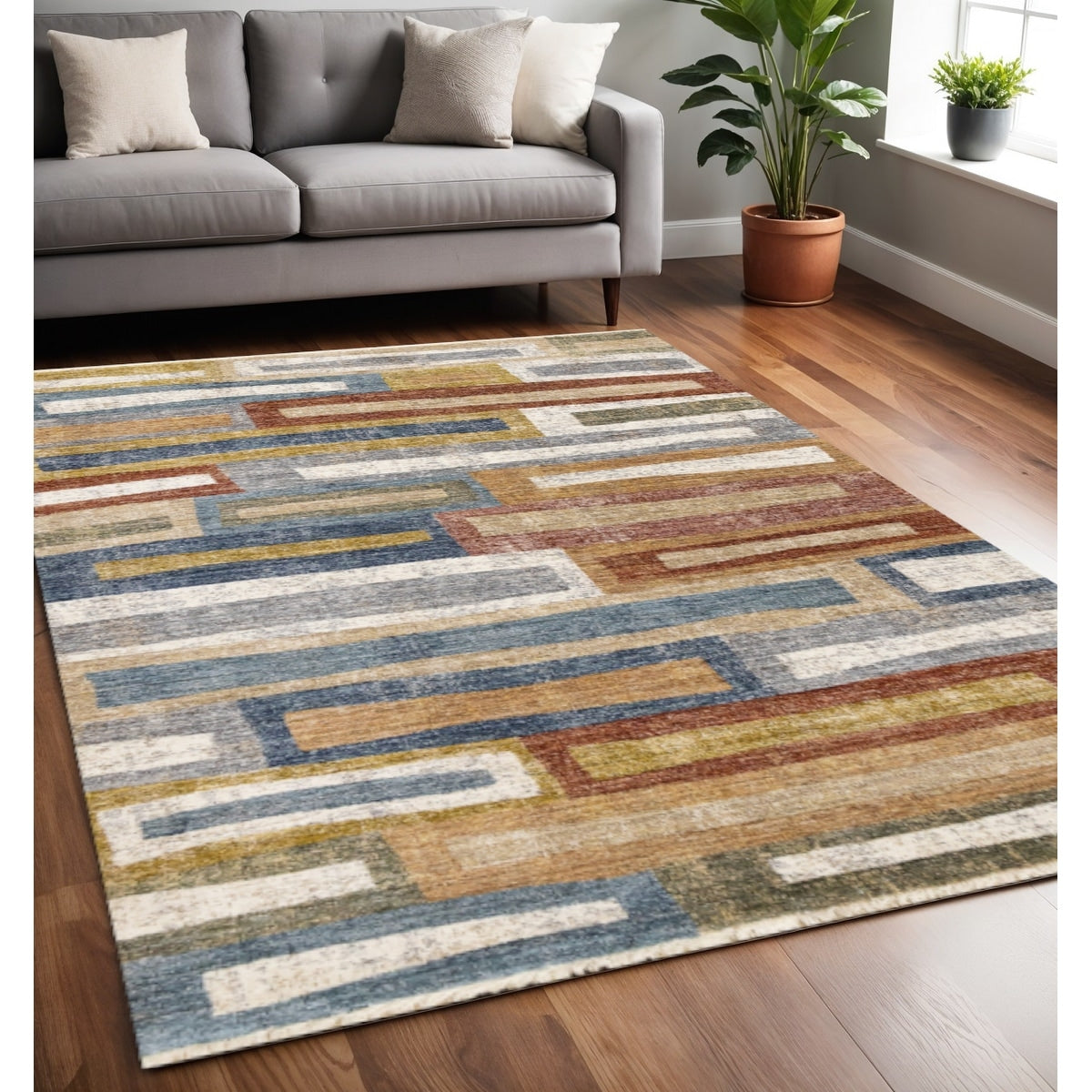 Homeroots Geometric Modern Rectangle Area Rug 5 X 8