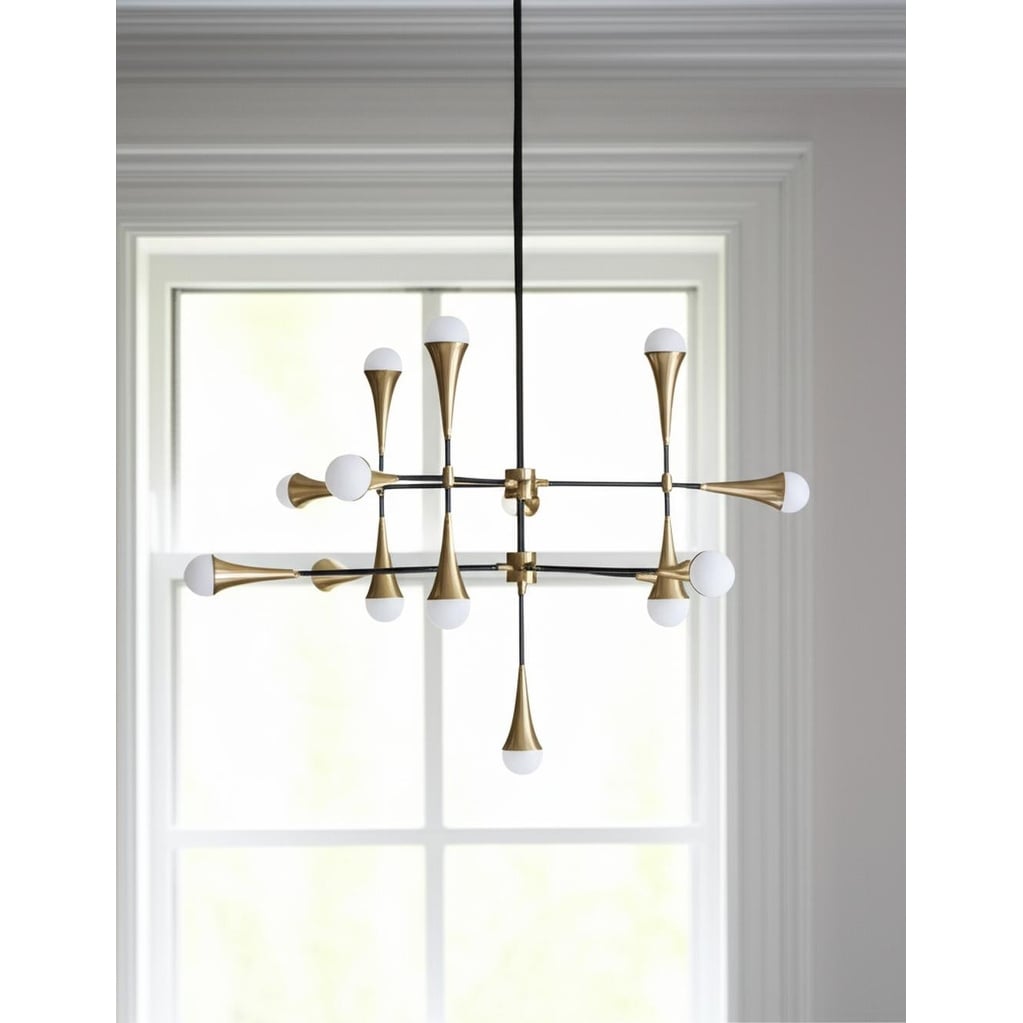 Homeroots Gold And Black Sputnik Multi Light Metal And Glass Dimmable Chandelier 43.31 In. X 41.34 In. X 43.31 In.
