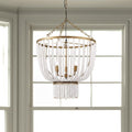 Homeroots Gold And White Empire Three Light Metal And Beads Dimmable Chandelier 26.38 In. X 88.58 In. X 26.38 In.