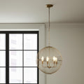 Homeroots Gold Caged Six Light Metal And Glass Dimmable Chandelier With Gold Shades 36.00 In. X 38.00 In. X 36.00 In.