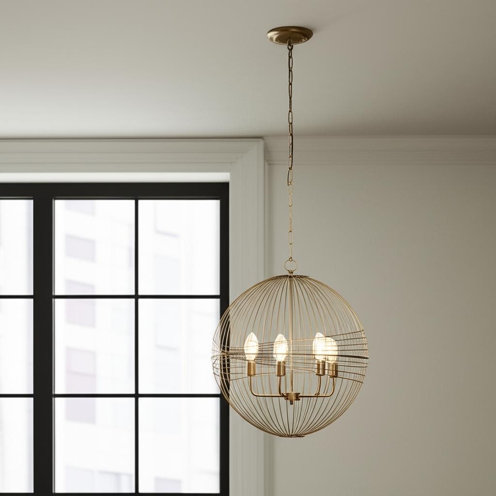 Homeroots Gold Caged Six Light Metal And Glass Dimmable Chandelier With Gold Shades 36.00 In. X 38.00 In. X 36.00 In.