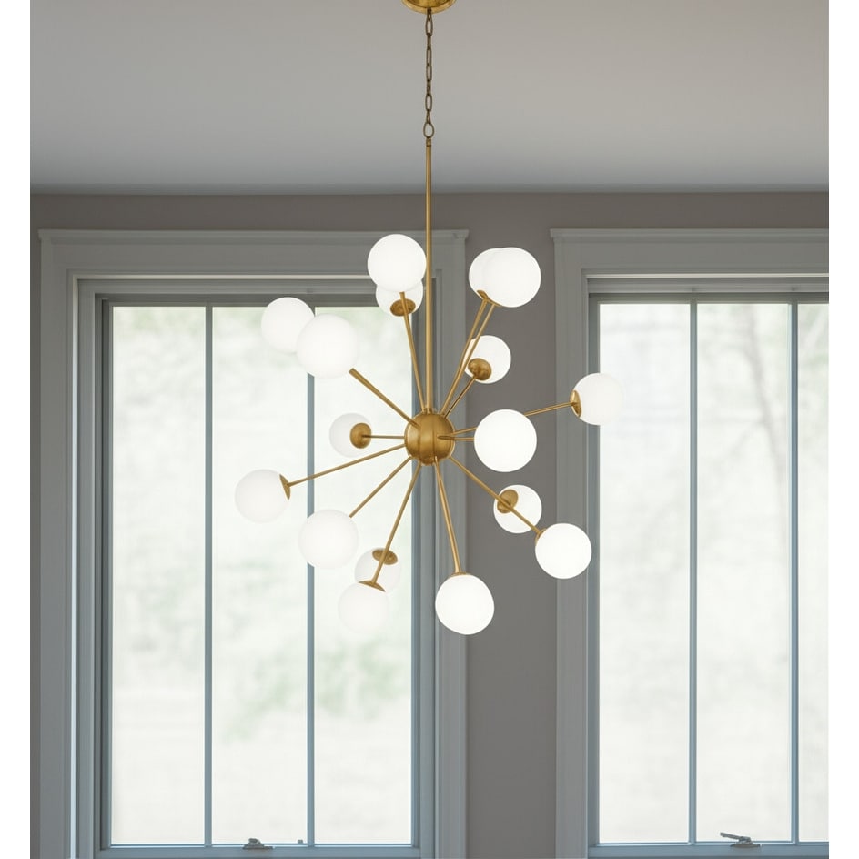 Homeroots Gold Sputnik Multi Light Frosted Metal And Glass Dimmable Chandelier With White Shades