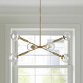 Homeroots Gold Sputnik Six Light Metal And Glass Dimmable Chandelier With Clear Shades 27.00 In. X 33.00 In. X 47.00 In.