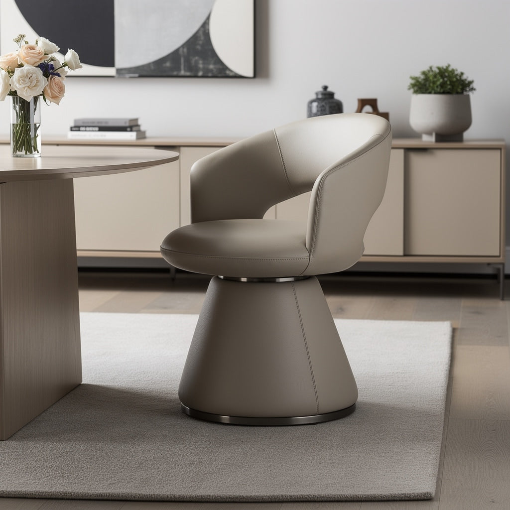 Homeroots Gray Faux Leather And Steel Open Back Swivel Dining Arm Chair 23.00 In. X 30.00 In. X 23.00 In.
