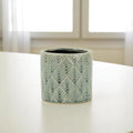 Homeroots Green Ceramic 16 Ounce Geometric Round Distressed Pot Planter 4.50 In. X 4.25 In. X 4.50 In.