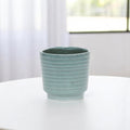 Homeroots Green Ceramic 23 Ounce Striped Round Distressed Pot Planter 4.50 In. X 4.25 In. X 4.50 In.