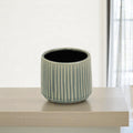 Homeroots Green Ceramic 25 Ounce Striped Round Distressed Pot Planter 4.75 In. X 4.25 In. X 4.75 In.