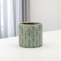 Homeroots Green Ceramic 33 Ounce Geometric Round Distressed Pot Planter 5.50 In. X 5.25 In. X 5.50 In.