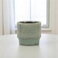 Homeroots Green Ceramic 41 Ounce Striped Round Distressed Pot Planter 5.50 In. X 5.25 In. X 5.50 In.