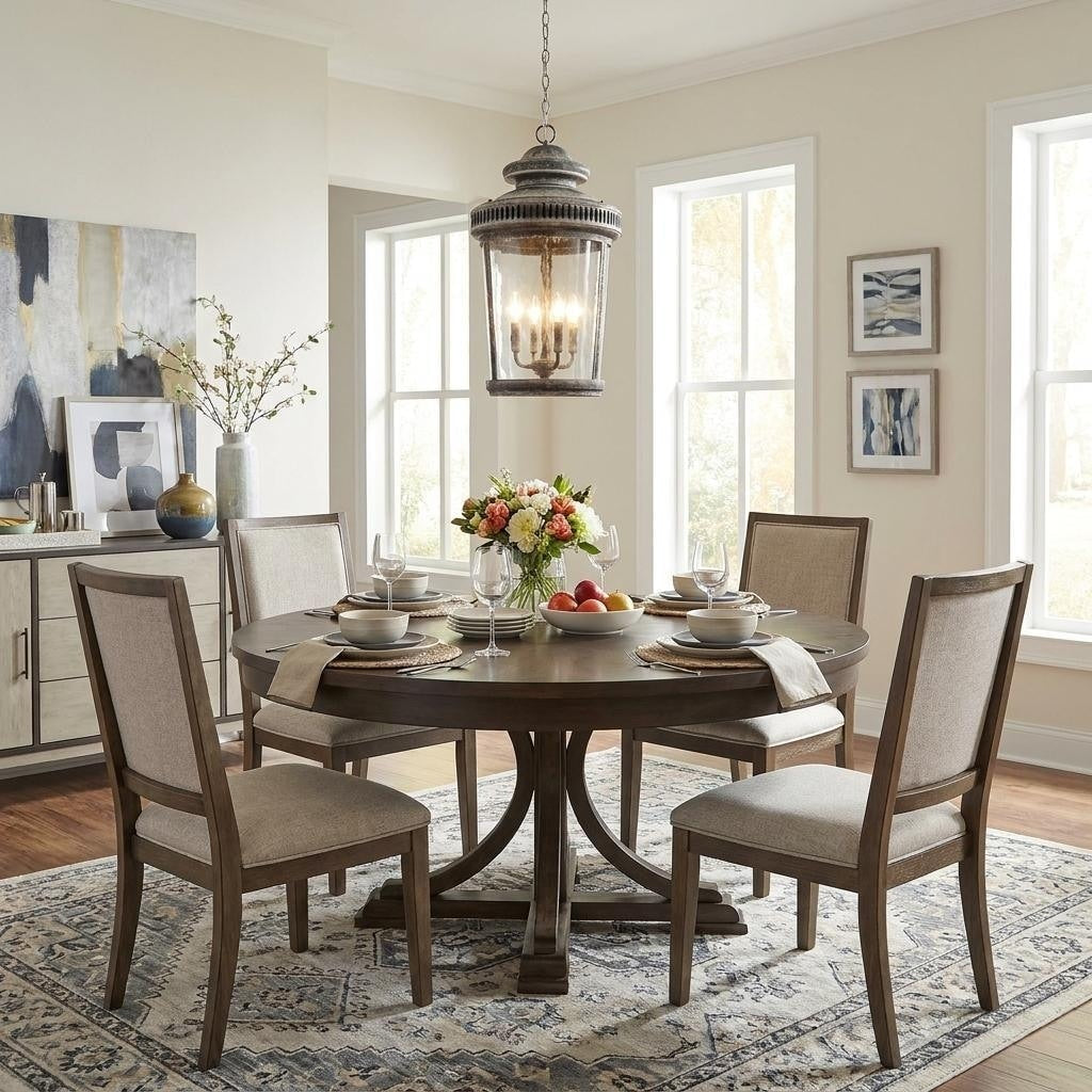 Homeroots Kingston 4 Light Antique Lead Foyer Pendant With Curved Water Glass Panes 15.00 X 26.25 X 15.00