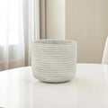 Homeroots Light Gray Cement 39 Ounce Striped Round Distressed Pot Planter 5.75 In. X 5.00 In. X 5.75 In.