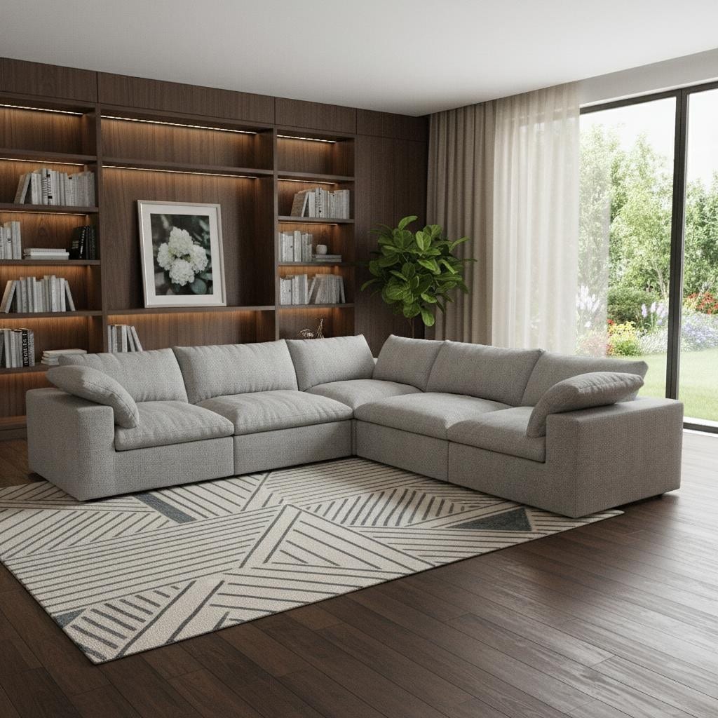 Homeroots Light Gray Linen Blend Modular L Shaped Five Piece Corner Sectional