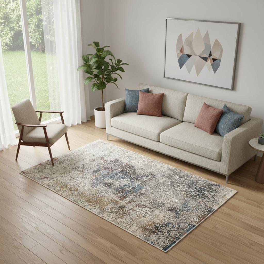 Homeroots Medallion Contemporary Rectangle Area Rug 5 X 8
