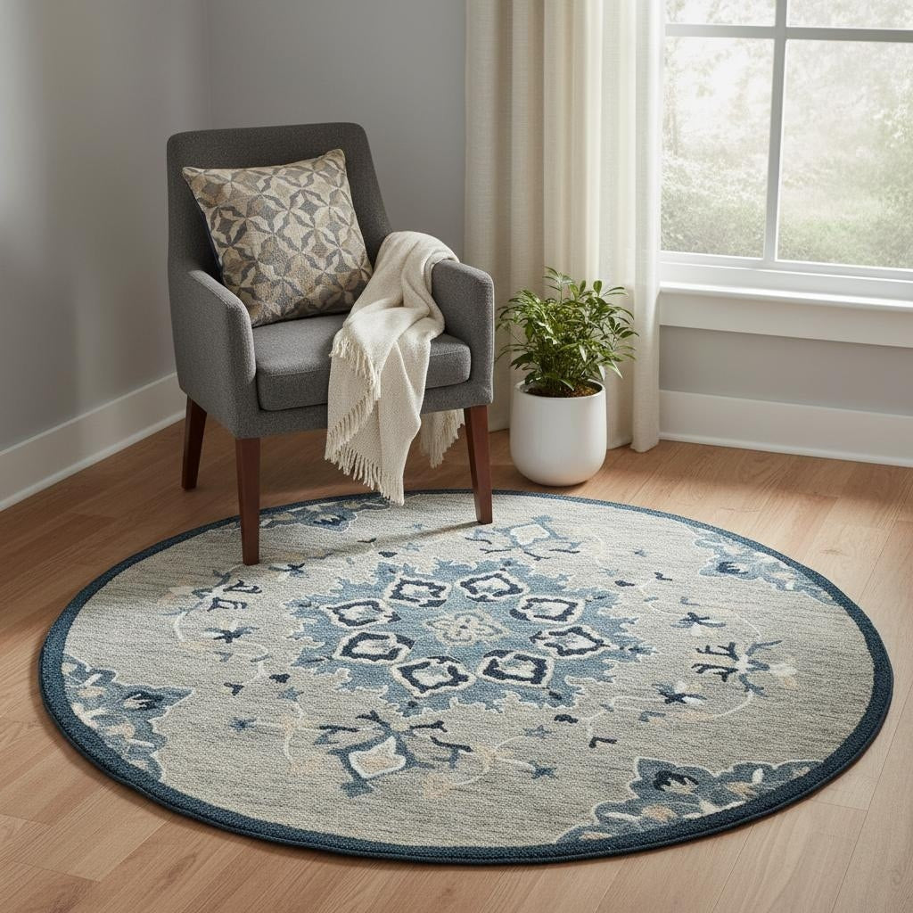 Homeroots Medallion Contemporary Round Area Rug 3 Round