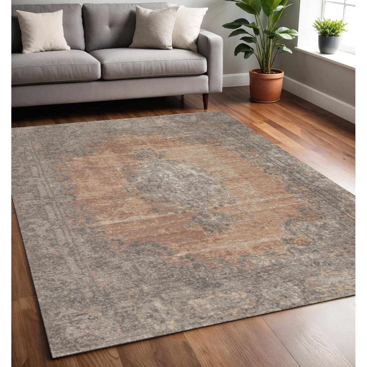 Homeroots Medallion Modern Rectangle Area Rug 5 X 8