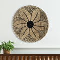 Homeroots Mekhi 24 X 24 Black And Light Brown Floral Seagrass Circle Hanging Dimensional Sculpture