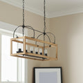 Homeroots Natural And Black Candle Style Six Light Wood And Metal Dimmable Chandelier 14.50 In. X 20.00 In. X 42.00 In.