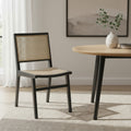 Homeroots Natural And Black Solid Wood And Cane Partially Open Back Dining Side Chair 18.00 In. X 35.00 In. X 23.50 In.