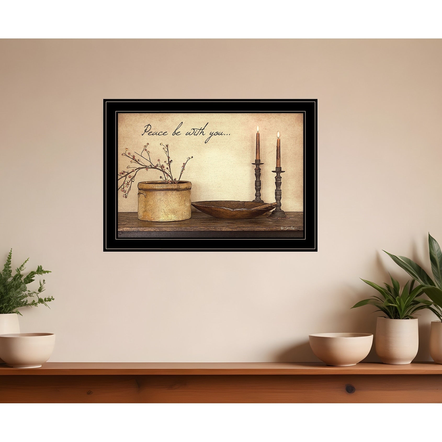 Homeroots Peace Be With You Black Framed Print Wall Art