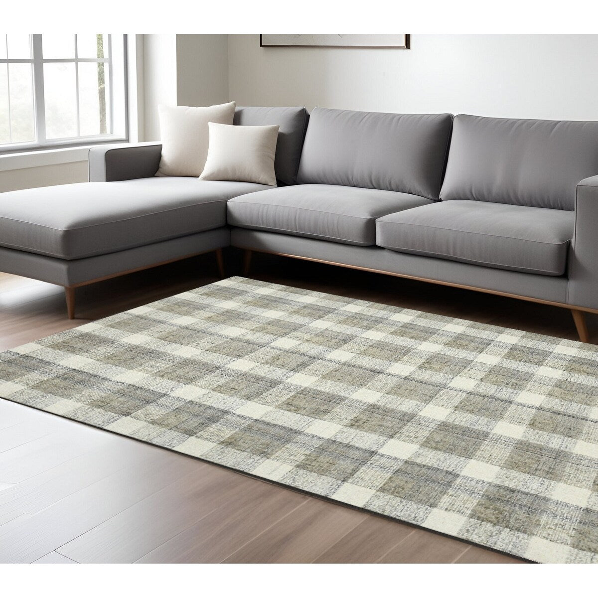 Homeroots Plaid Transitional Rectangle Area Rug