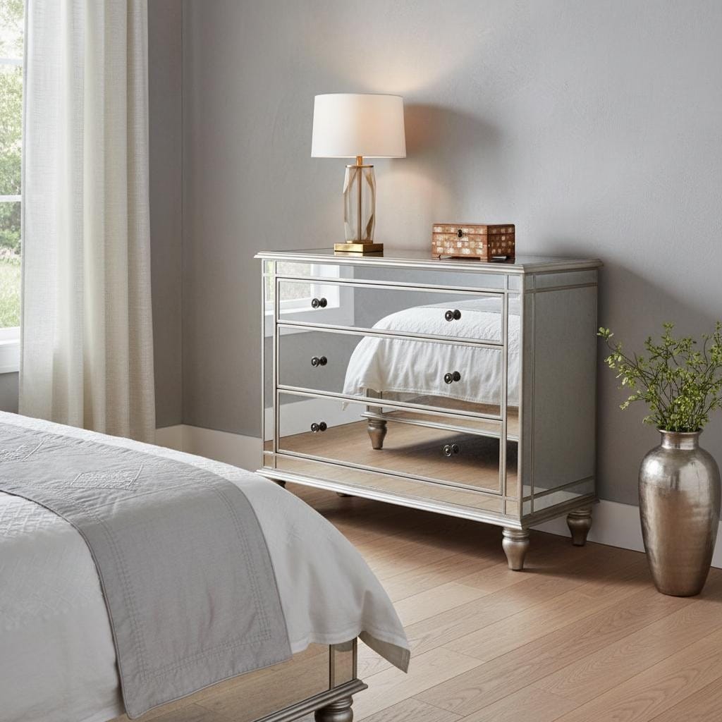 Homeroots Rectangle Mirrored Three Drawer Console Storage Chest