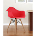 Homeroots Red And Natural Heavy Duty Plastic And Solid Wood Dining Arm Chair 23.00 In. X 32.00 In. X 19.00 In.