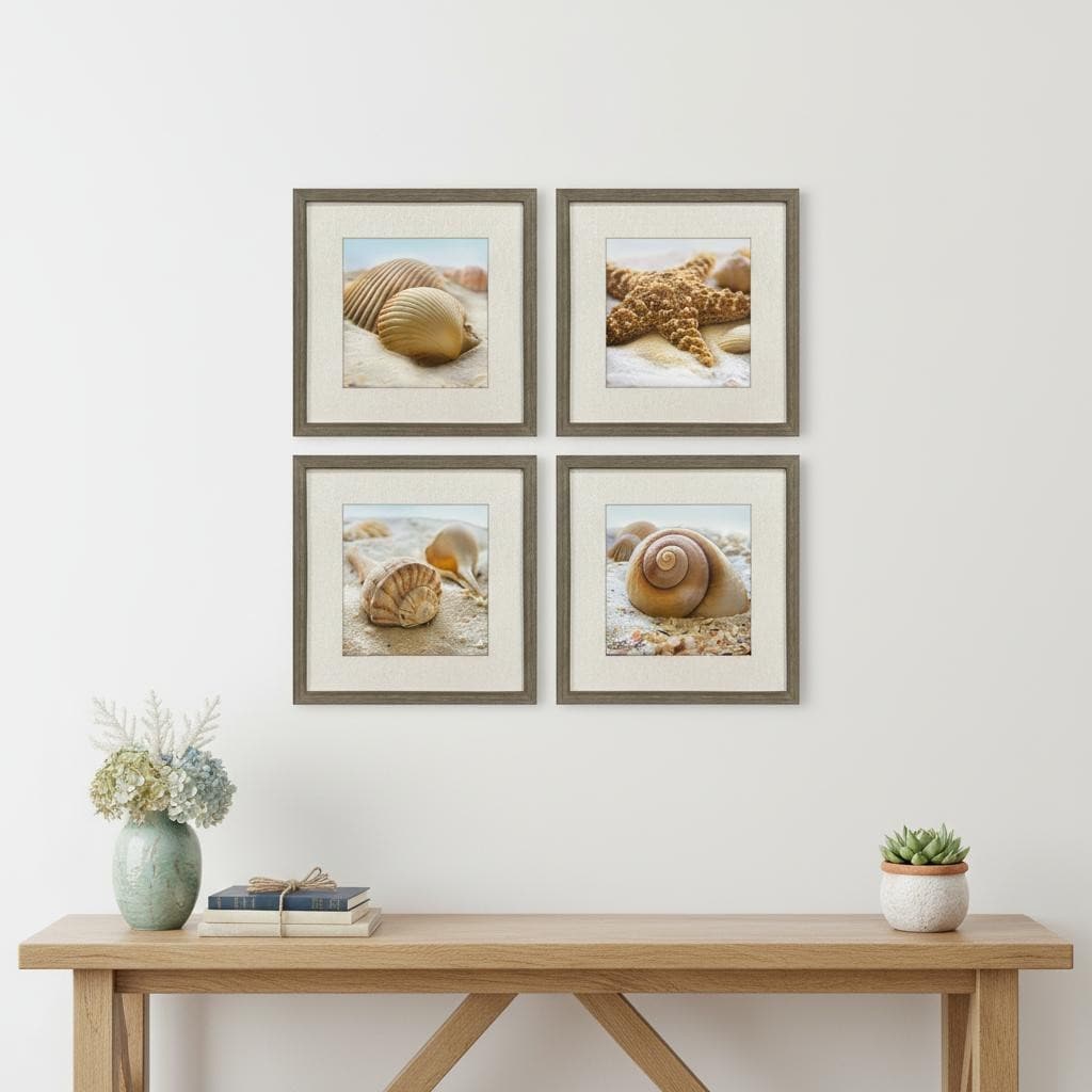 Homeroots Set Of Four Beachy Shells Brown Framed Wall Art