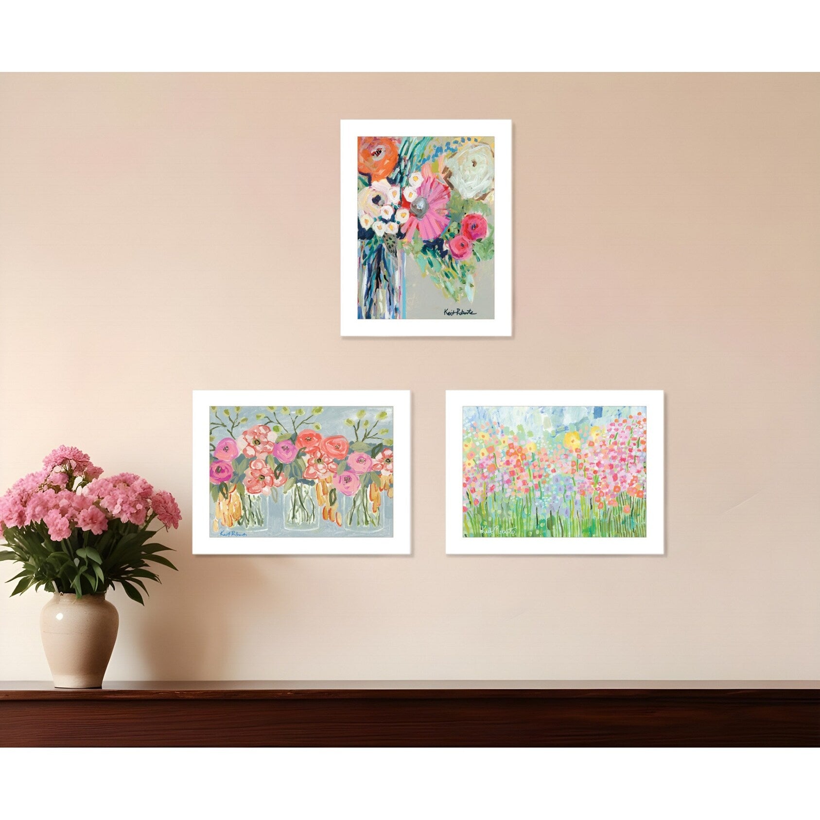 Homeroots Set Of Three Garden Flowers White Framed Print Wall Art