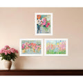 Homeroots Set Of Three Garden Flowers White Grooved Frame Print Wall Art