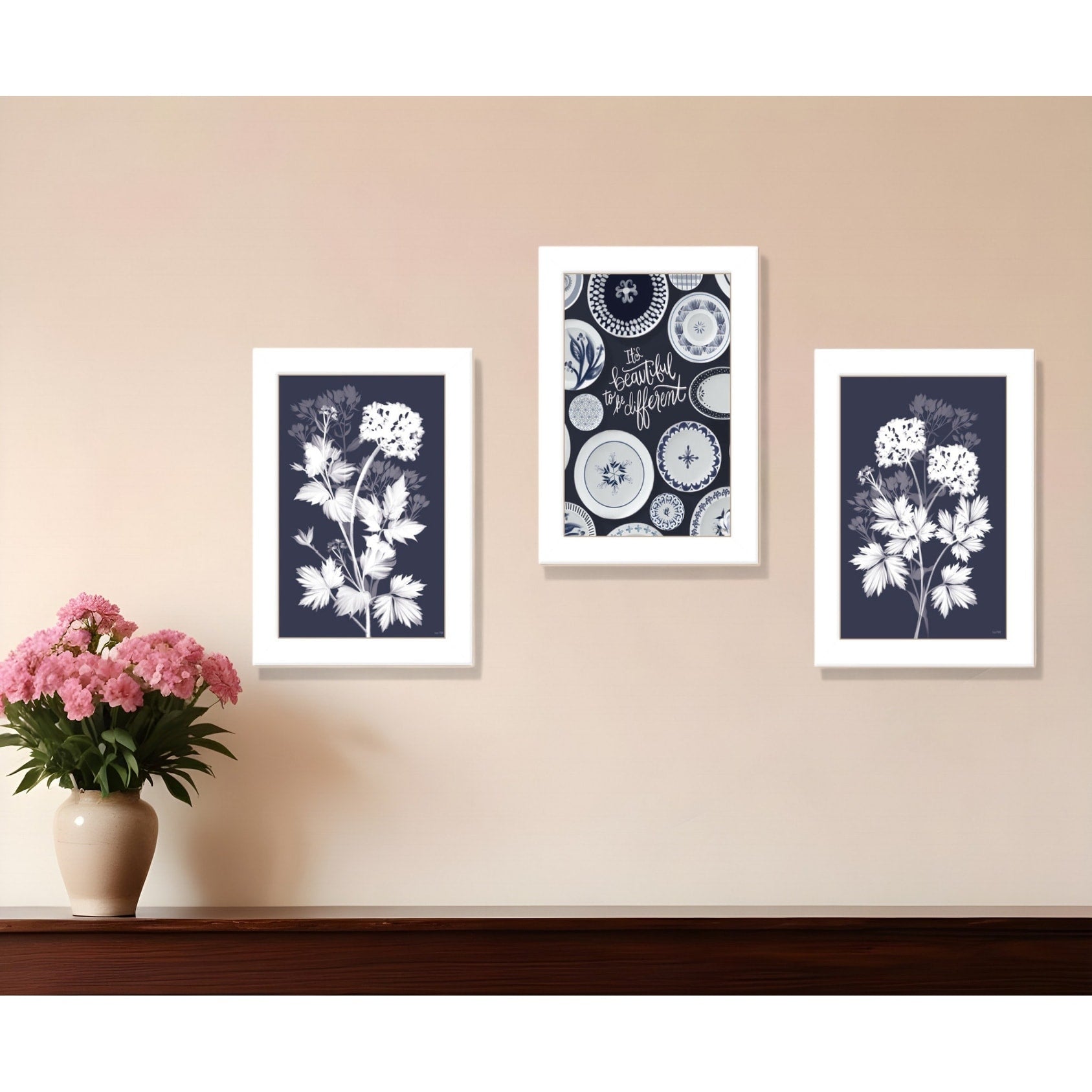 Homeroots Set Of Three Its Beautiful To Be Different White Framed Print Wall Art