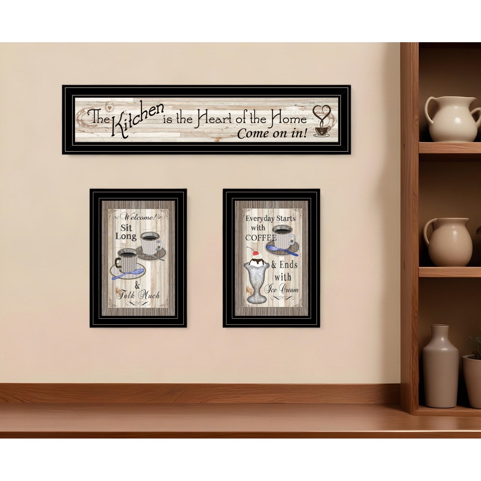 Homeroots Set Of Three Kitchen Come In Black Framed Print Kitchen Wall Art