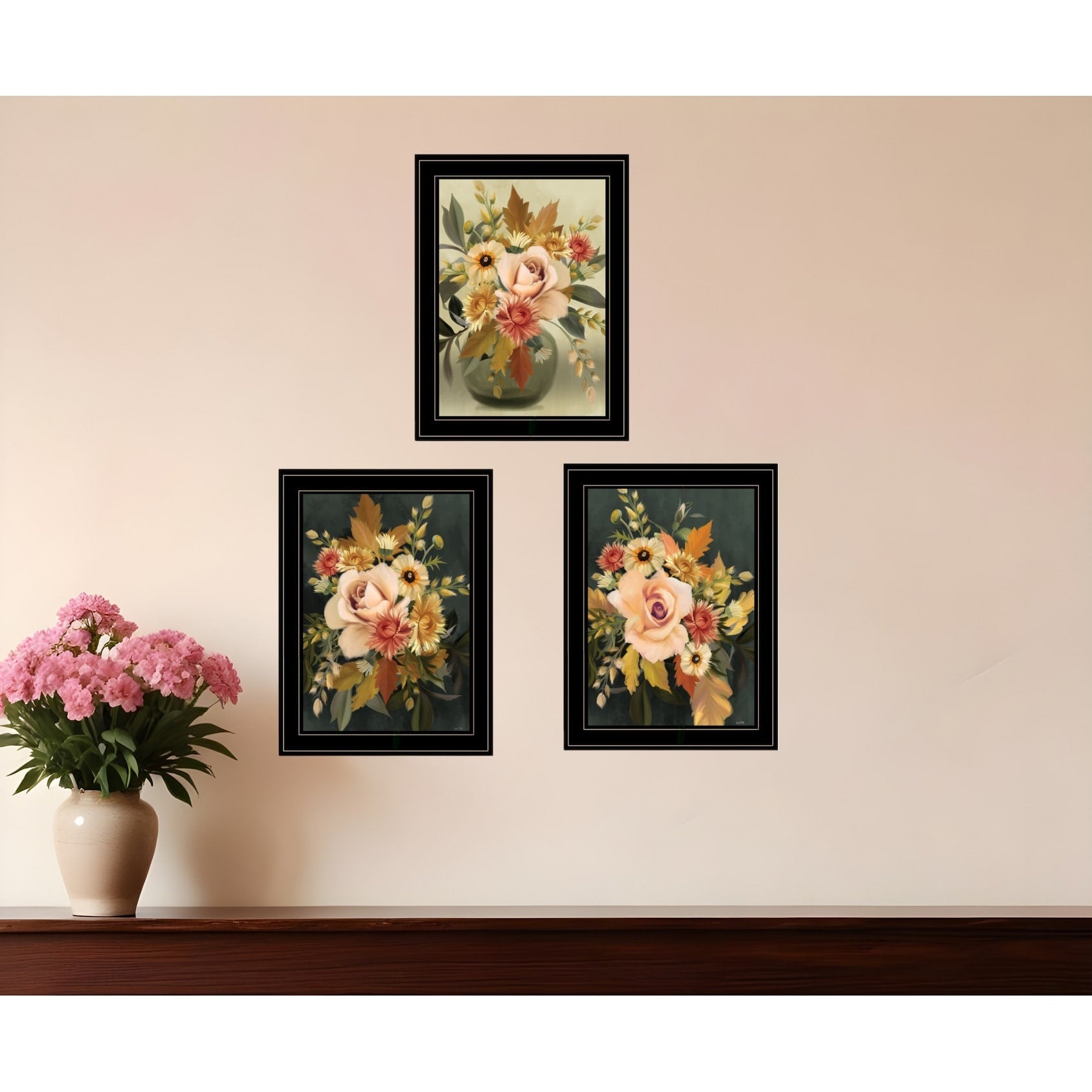 Homeroots Set Of Three Romantic Autumn Black Framed Print Wall Art