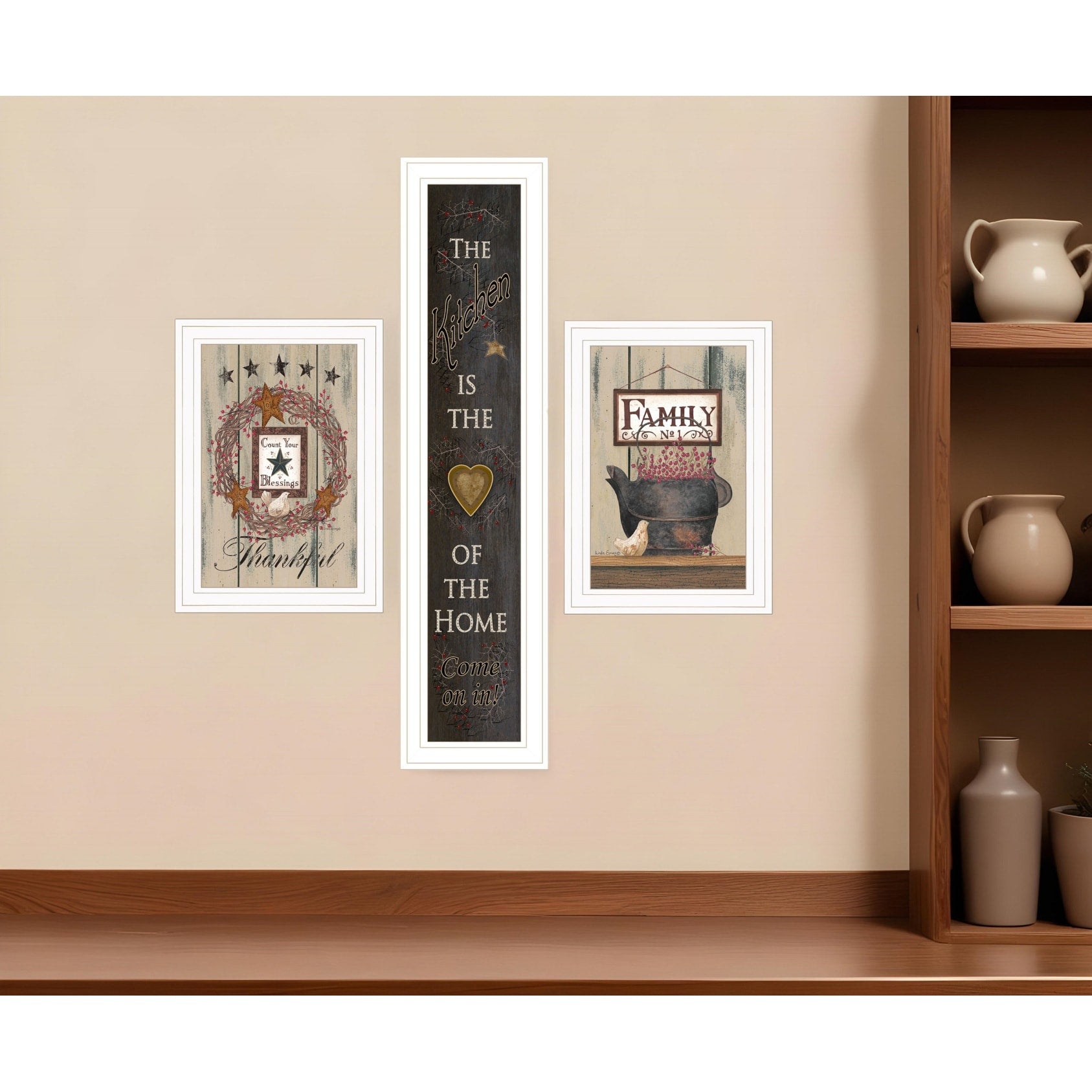 Homeroots Set Of Three The Primitive Kitchen White Framed Print Kitchen Wall Art