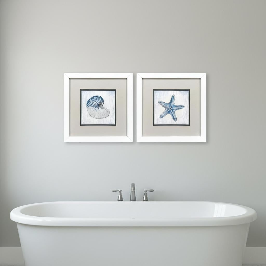 Homeroots Set Of Two Azure Shell White Framed Wall Art