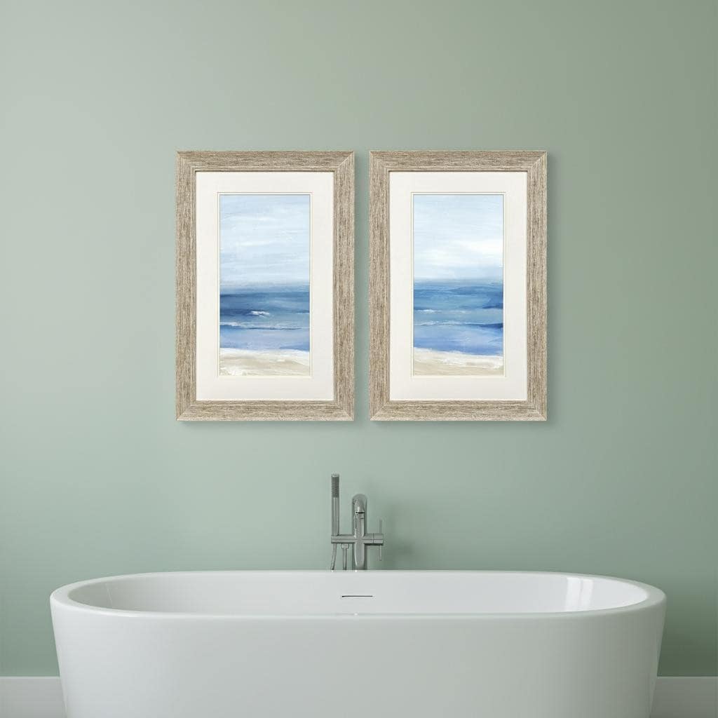 Homeroots Set Of Two Beach Landscape Distressed White Framed Wall Art