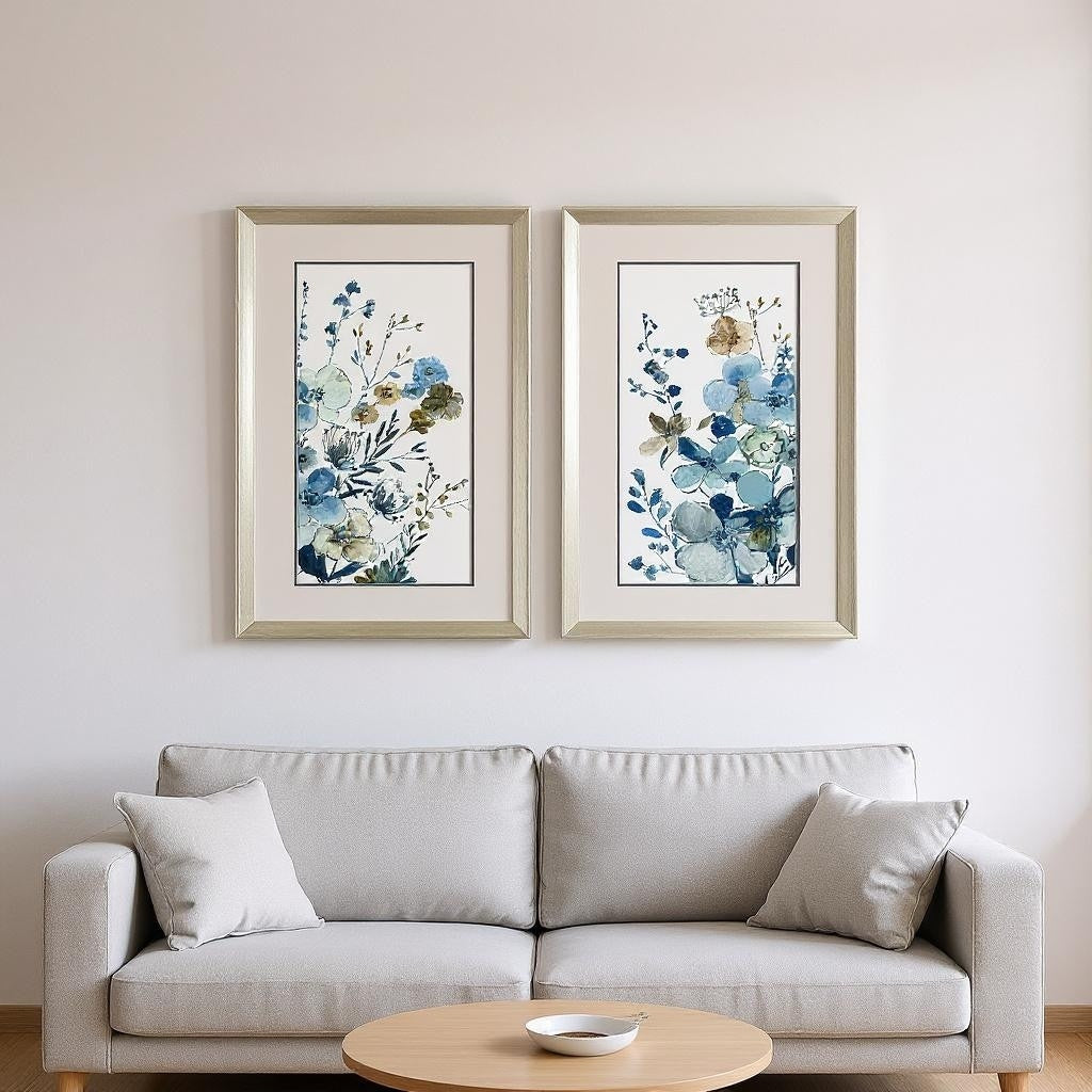 Homeroots Set Of Two Blue Blossoming Silver Framed Wall Art