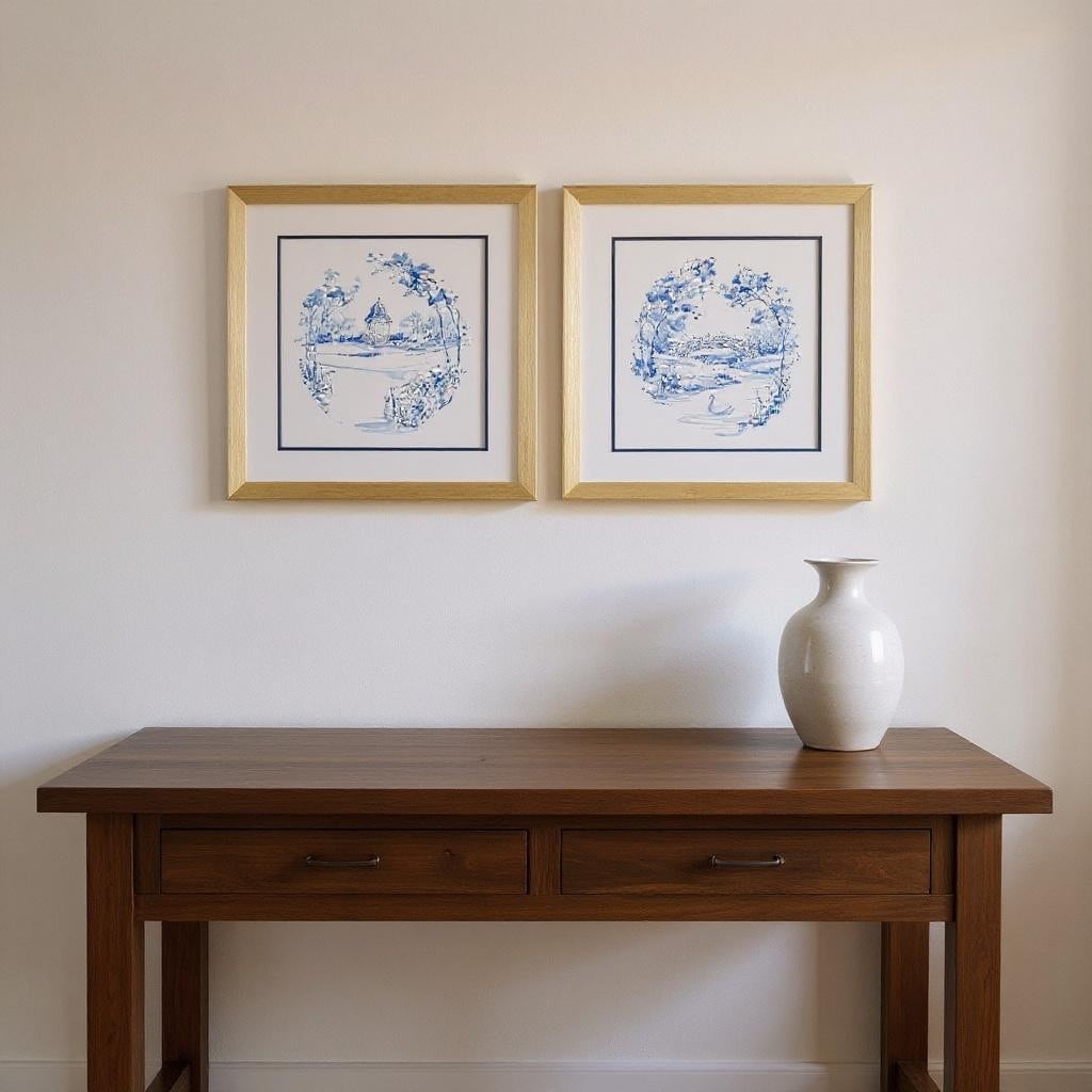 Homeroots Set Of Two Blue Garden Impress B Gold Framed Wall Art