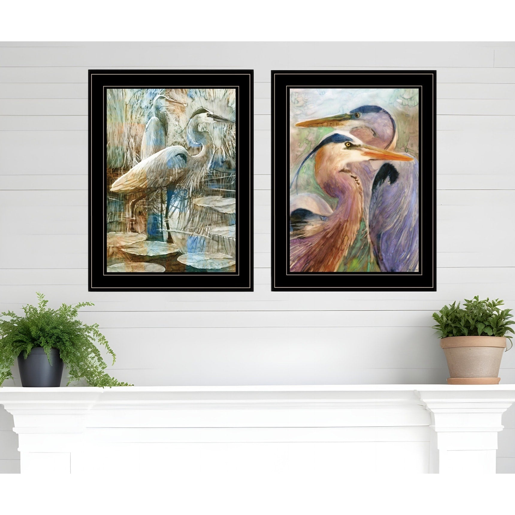 Homeroots Set Of Two Blue Heron Duet Black Framed Print Wall Art