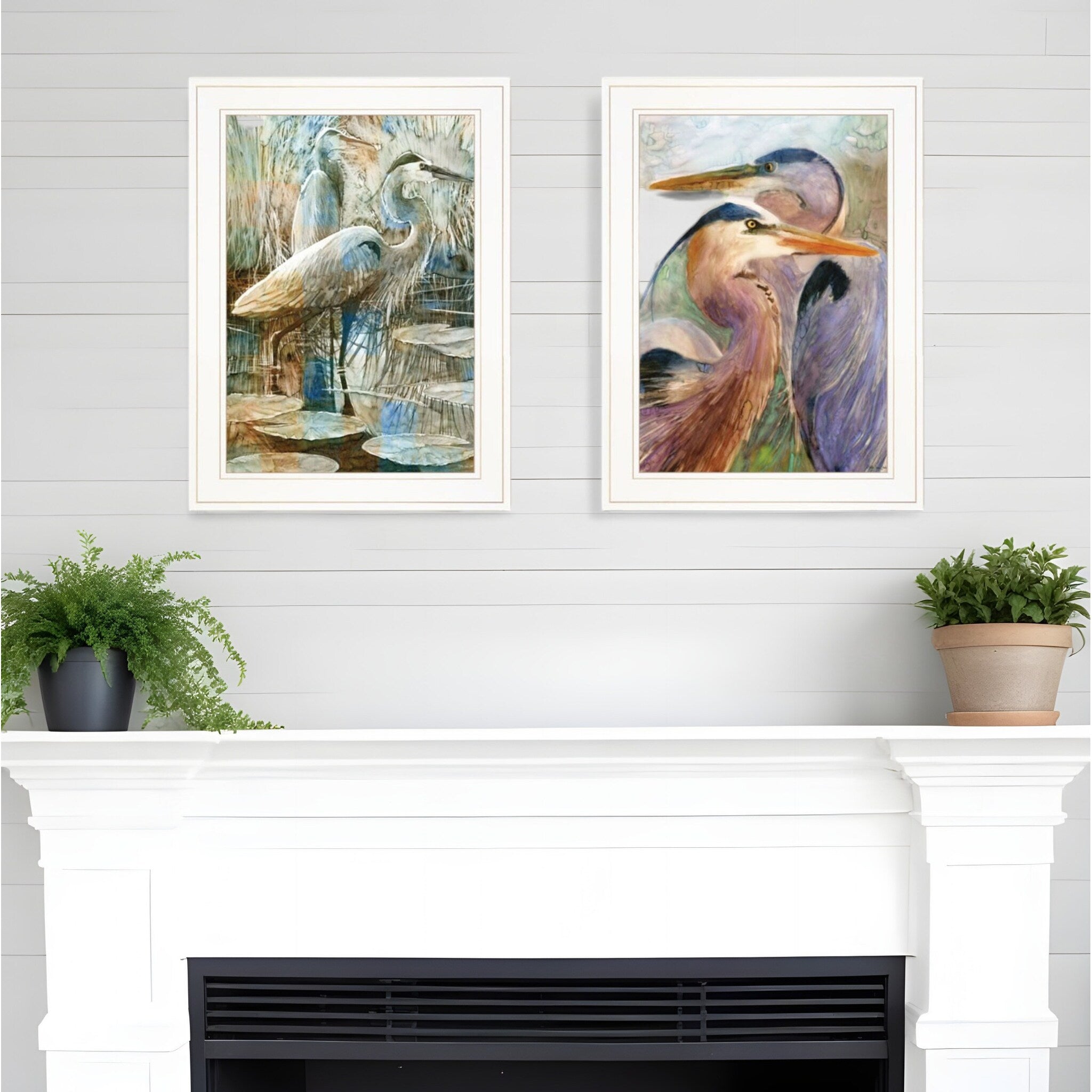 Homeroots Set Of Two Blue Heron Duet White Framed Print Wall Art