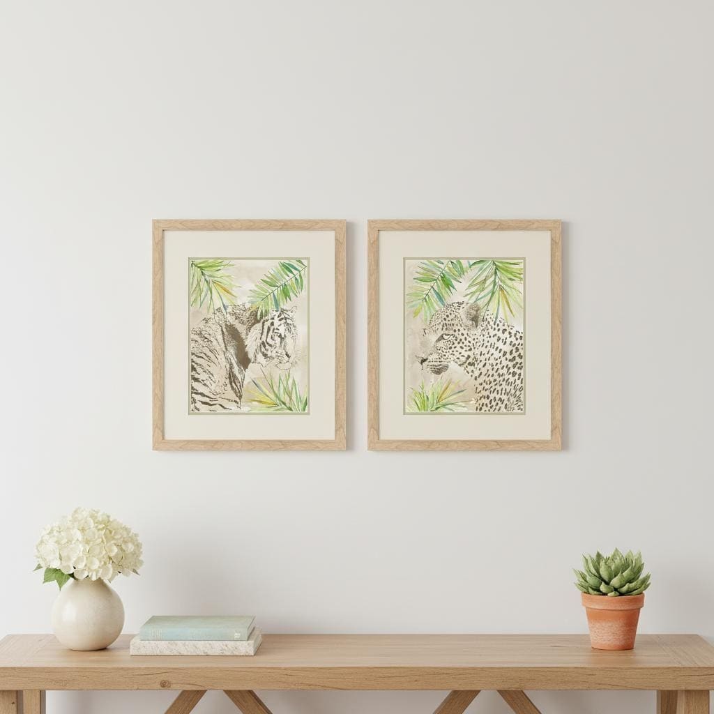 Homeroots Set Of Two Boho Jungle Cat Brown Framed Wall Art