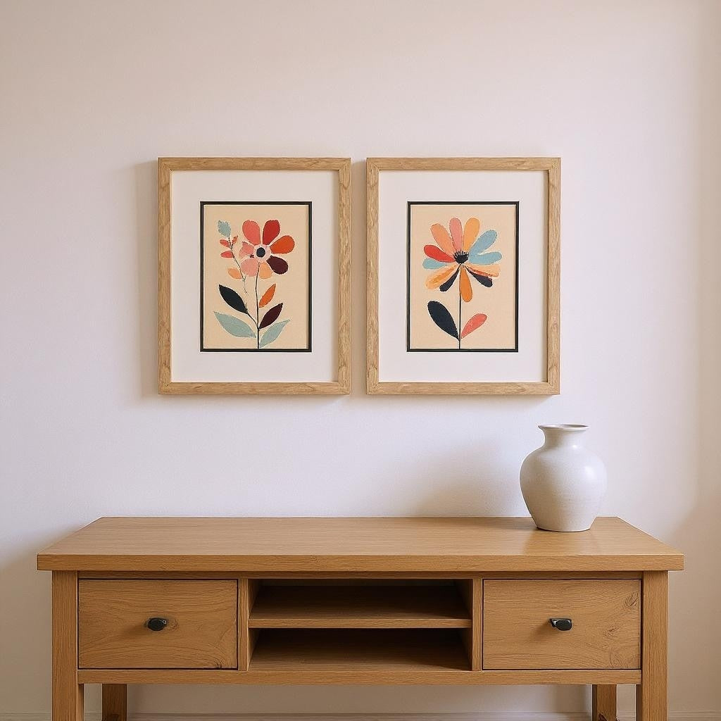 Homeroots Set Of Two Colorful Flowers Brown Framed Wall Art