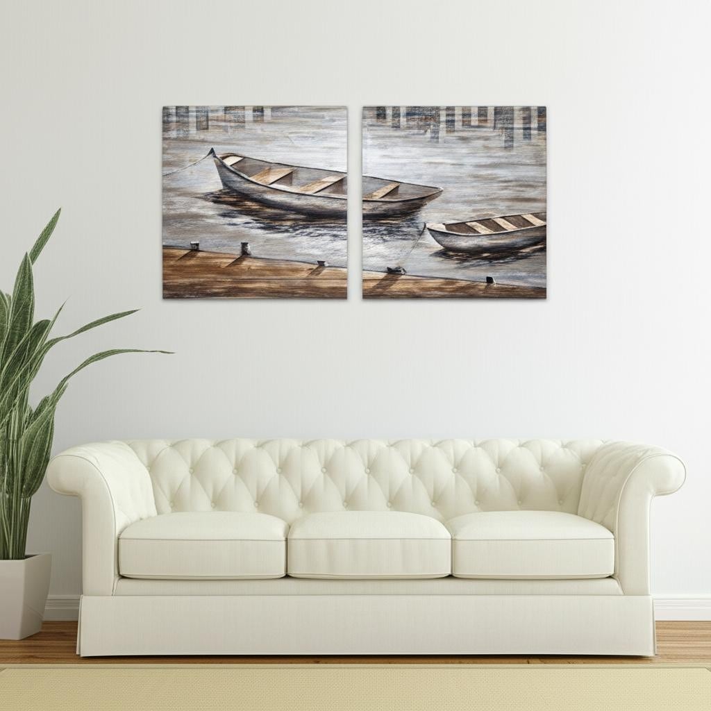 Homeroots Set Of Two Creekside Diptych Hand Painted Unframed Wall Art