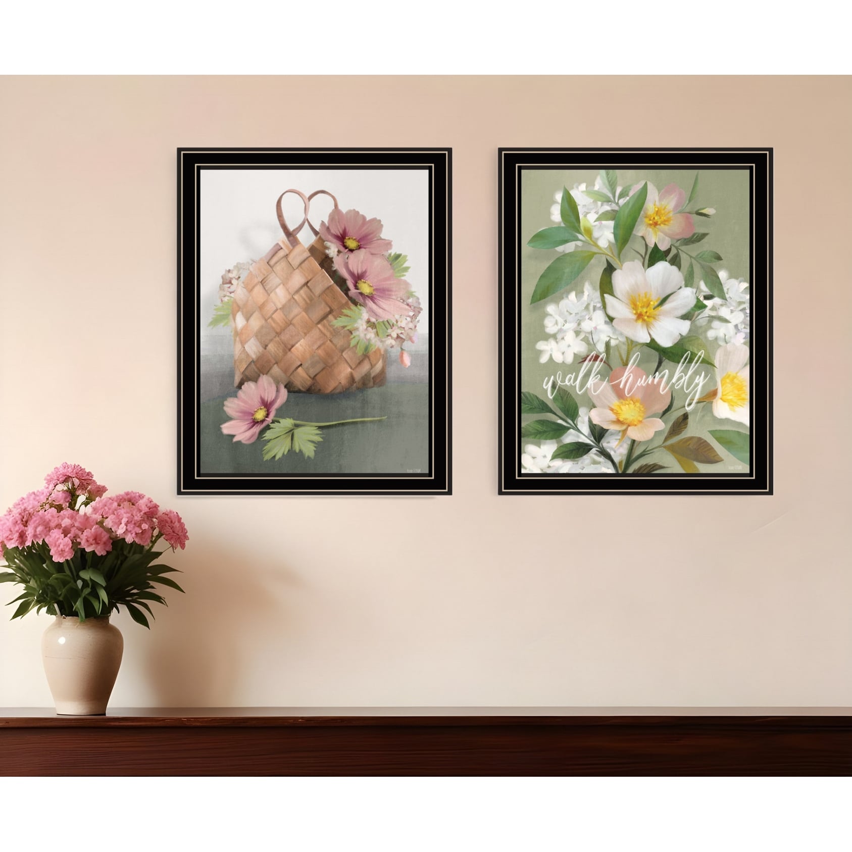 Homeroots Set Of Two Farmhouse Daisies Black Framed Print Wall Art