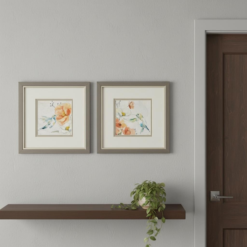Homeroots Set Of Two Floral Hummingbird Silver Framed Wall Art