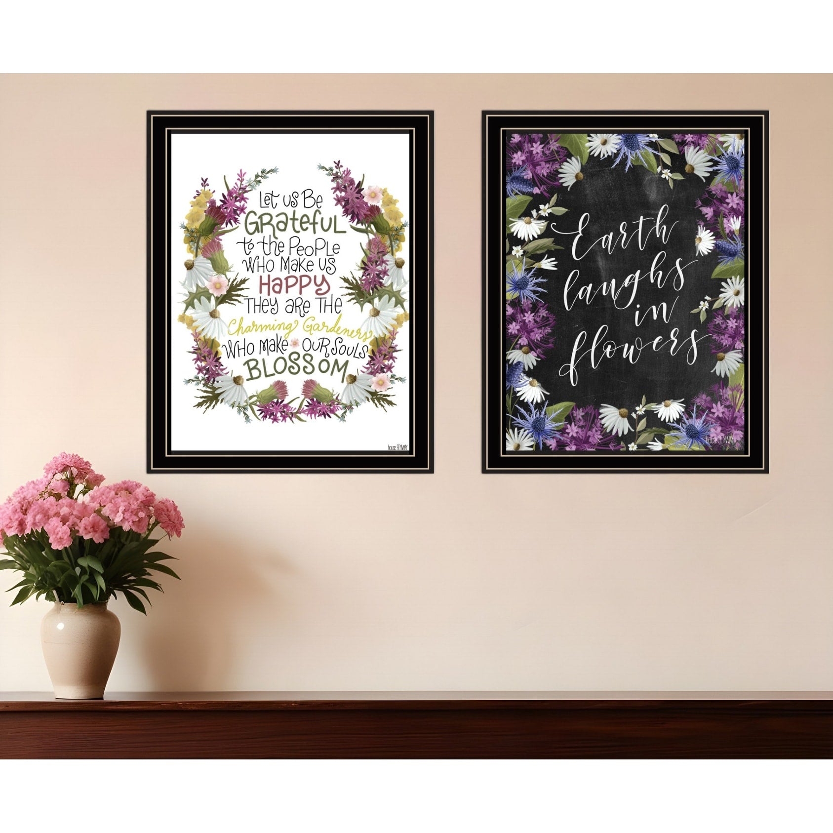Homeroots Set Of Two Flowers Make Us Laugh Black Framed Print Wall Art