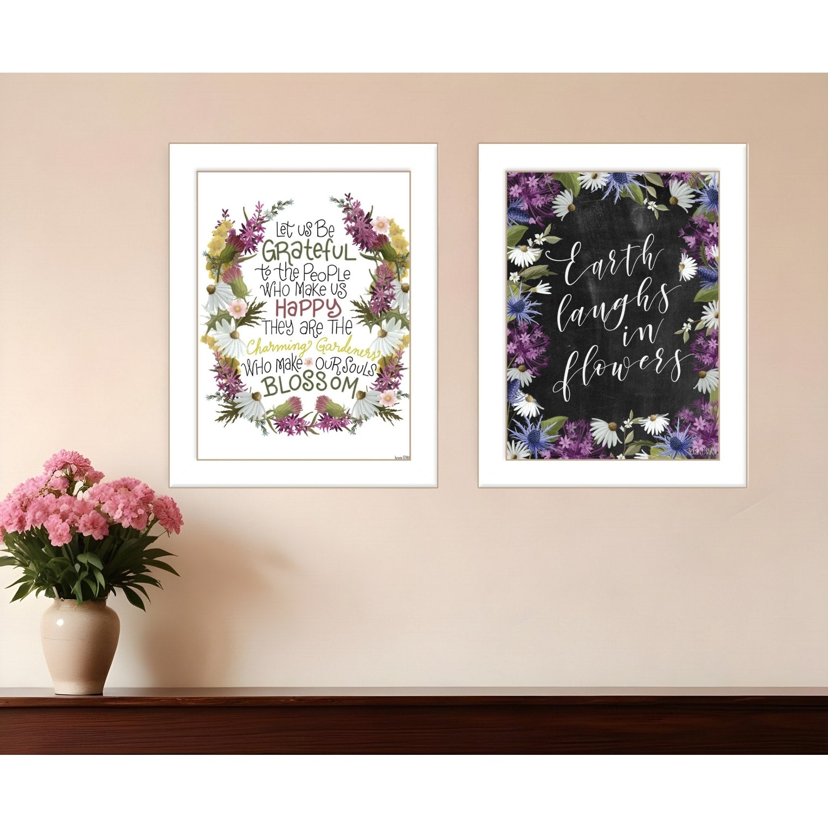 Homeroots Set Of Two Flowers Make Us Laugh White Framed Print Wall Art