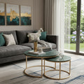 Homeroots Set Of Two Green And Gold Genuine Marble And Iron Round Frame Nested Coffee Tables